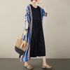 Real Shot Summer New Literary Large Size Loose Printing Round Neck Short Sleeve Dress Women's Long Dress