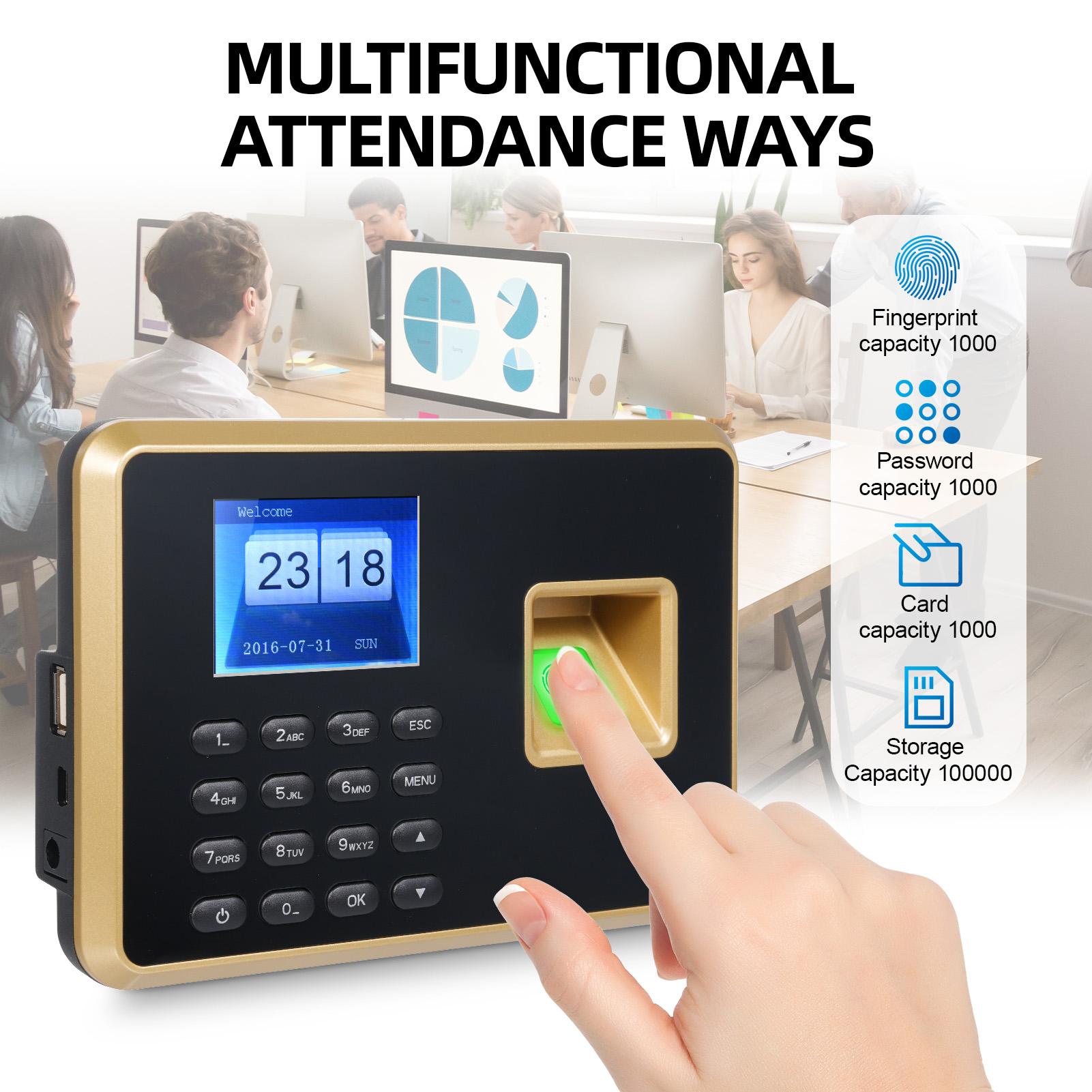 

Bisofice Biometric Time Clock Attendance Machine for Employees Support 1000pcs Fingerprint 1000pcs Password 1000pcs ID EU-3
