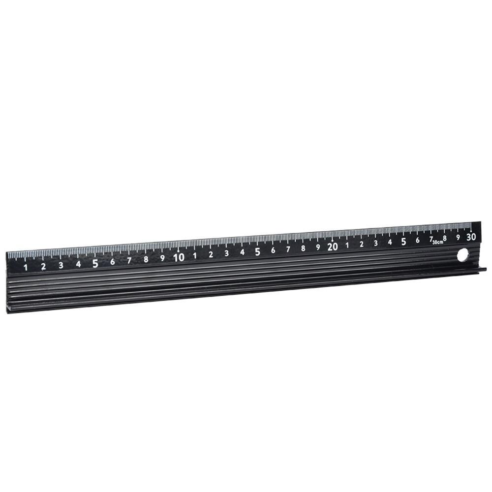Aluminum Alloy Aluminum Cutting Ruler 30cm Black Safety Ruler with Guard with Rubber Strip Raised Grip Drafting Ruler