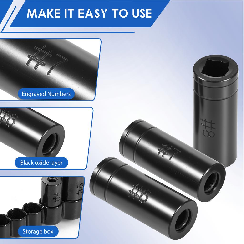 8Pc Tap Socket Set 1/4" and 3/8" Drive Tap Socket  Adapter Marked with Size Labels Tap Socket Marked for Ratchet Wrench T Handle