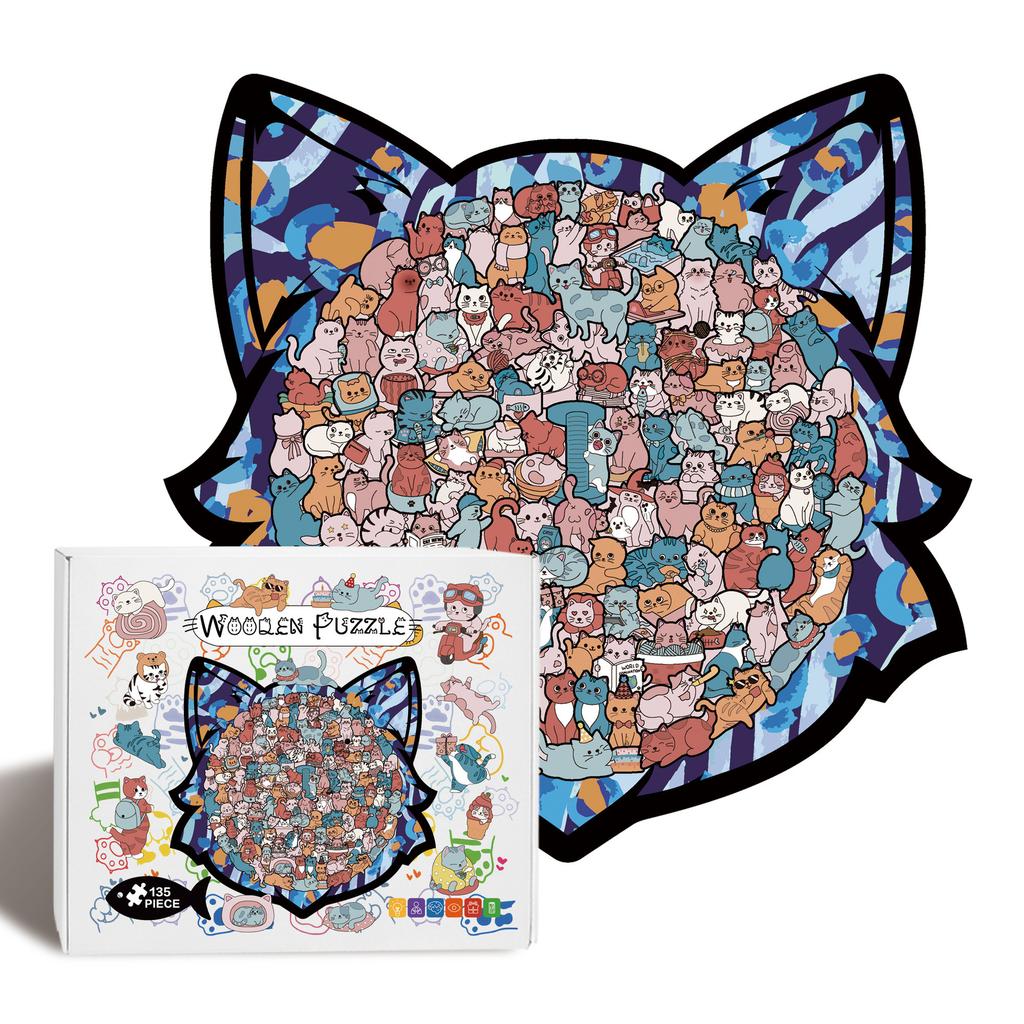Wacocetoy Cross-Border Fun Cat Set Puzzle Toy Wooden Different Puzzle Gift High Matching Version Diy Handmade Puzzle