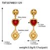 Colorful Heart Glass Stone Tassel Earrings & 18K Gold Plated Stainless Steel Necklace