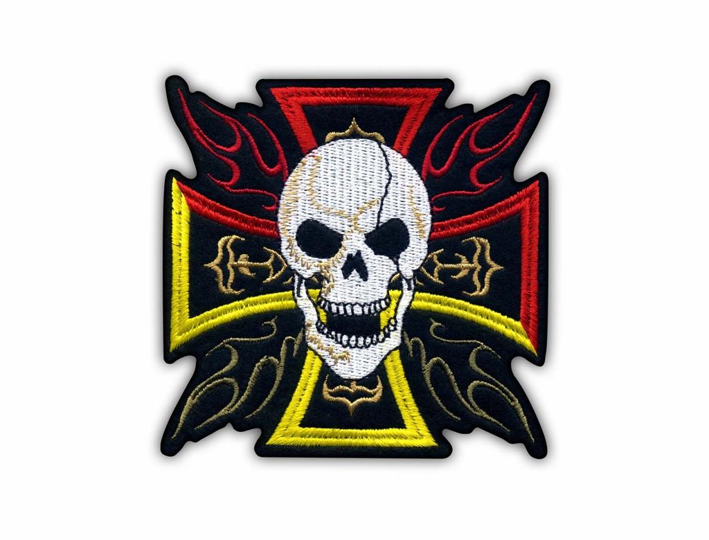 Patchion Skull flame cross - Self-Adhesive Backing - Embroidered Patch/Badge/Emblem