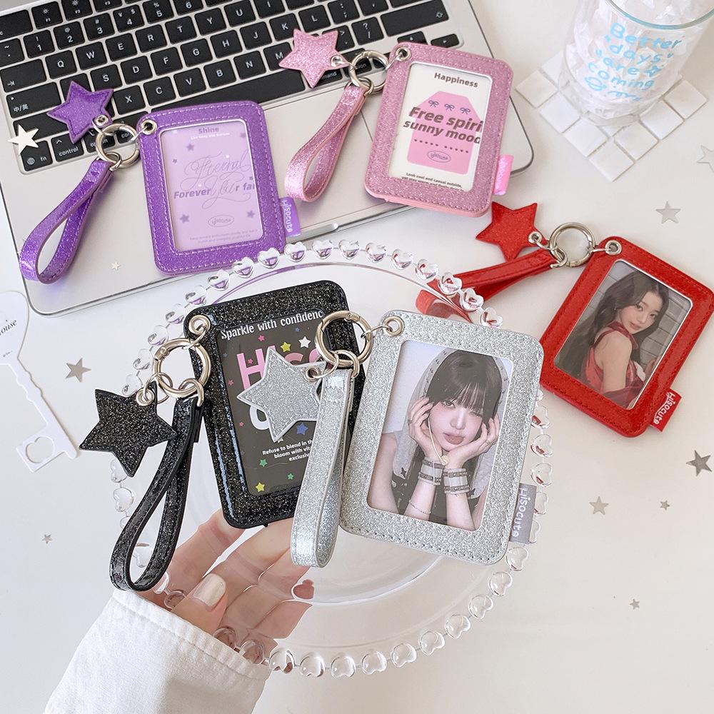 Dual-Layer Glitter PU Card Holder - Student ID & K-Pop Photocard Sleeve Cover