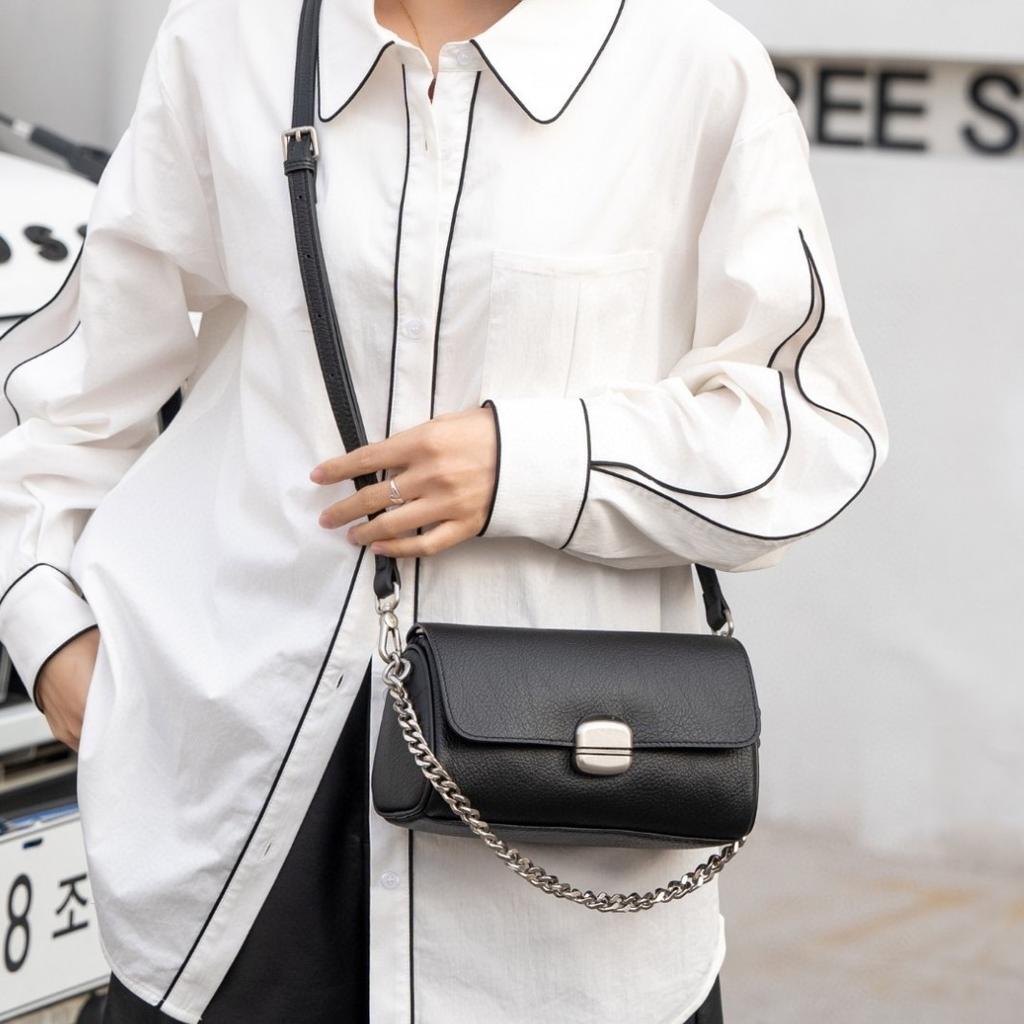 Soft Leather Cylinder Women's Bag Leather Women's Crossbody Bag Commuter Chain Small Bag Single Shoulder Crossbody Niche Mom Bag