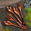 Simple Wooden Spoon Fork Set Long Handle Design For Deep Container Natural Finish Kitchenwares Durable Cooking Utensils