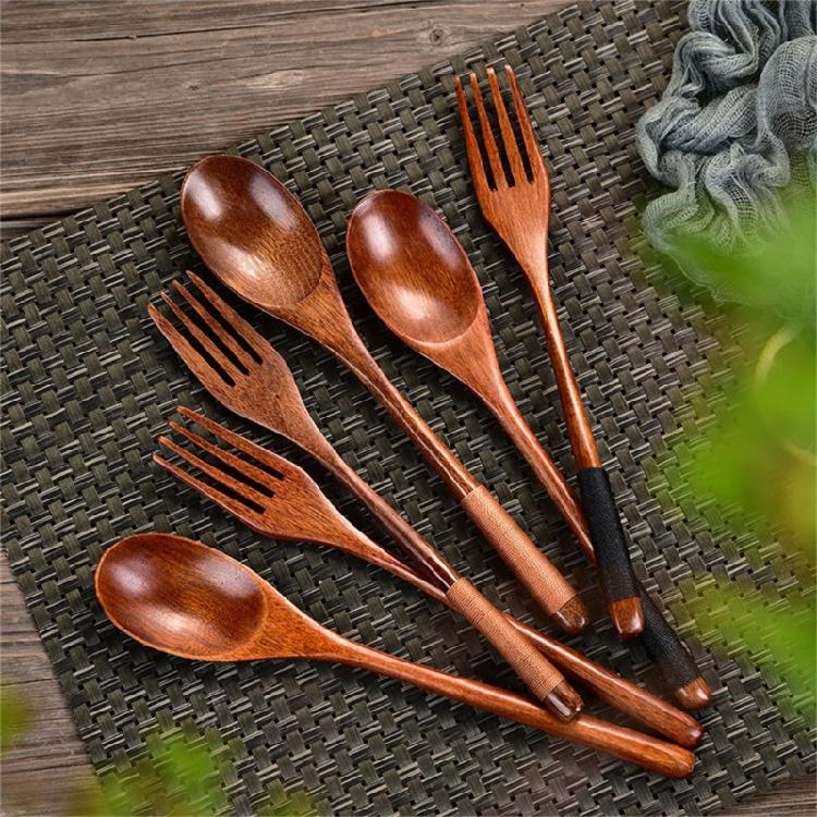 Simple Wooden Spoon Fork Set Long Handle Design For Deep Container Natural Finish Kitchenwares Durable Cooking Utensils