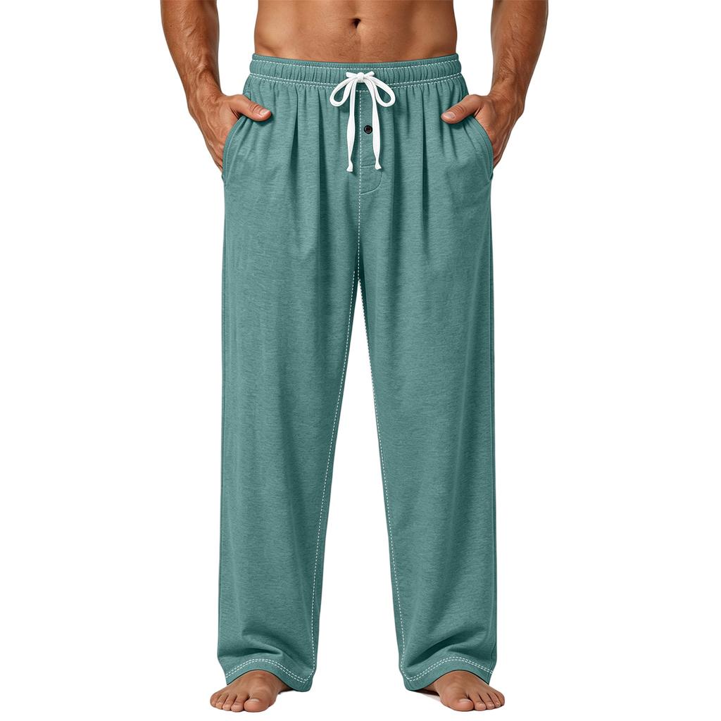Men's Plain Knit Pocket Casual Pants Home Pajama Pants