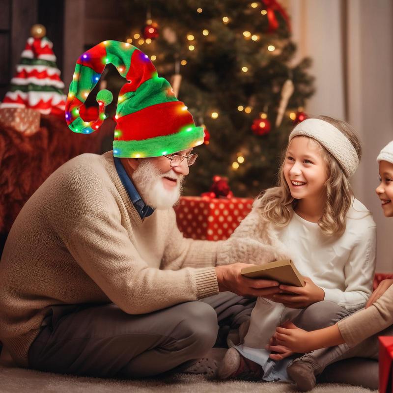 Christmas Creative LED Gold Velvet Light up Christmas Hat Elf Hat Decoration with 3 Button battery Holiday Party Dress Up hat