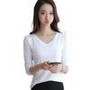 Women Autumn Basic Tee Long Sleeve Pullover Slim Fit Stretchy Warm Crew Neck V Neck Solid Color Daily Tops T-Shirt