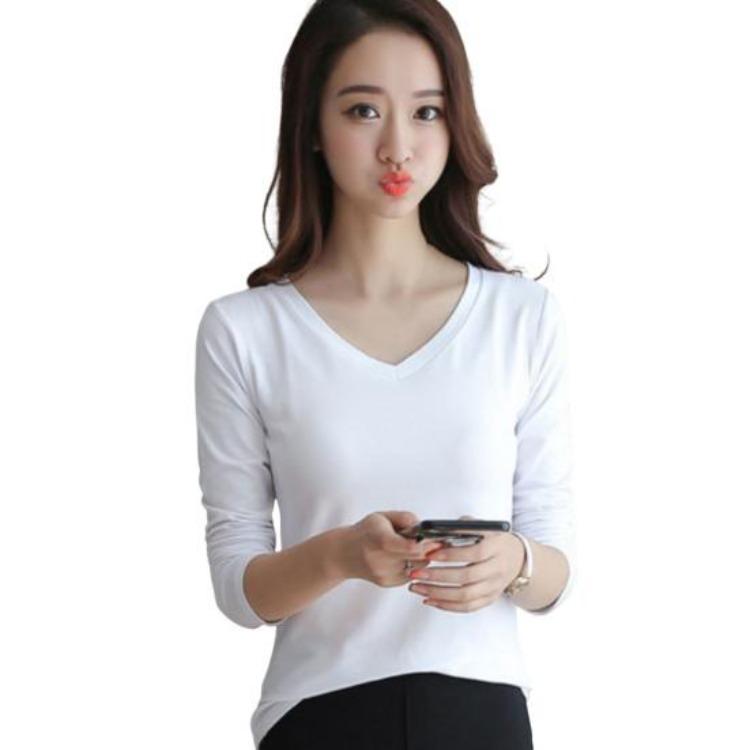 Women Autumn Basic Tee Long Sleeve Pullover Slim Fit Stretchy Warm Crew Neck V Neck Solid Color Daily Tops T-Shirt