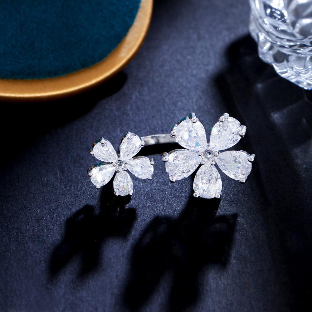 

Ювелирные изделия CMM, прозрачный белый кубический цирконий, милые открытые манжеты, регулируемые цветочные кольца для женщин, свадебные украшения, аксессуары серебряный