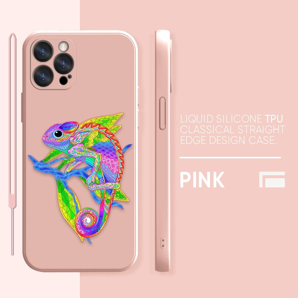 Funny Chameleon lizard Phone Case iPhone 11 12 13 14 Pro Max 7 8 Plus XR XS SE Straight Edge liquid Silica Gel Shell Cover Funda
