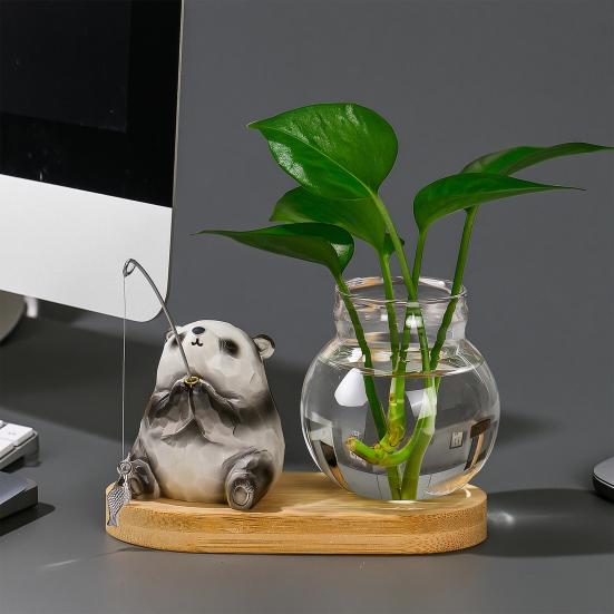 Mini Plant Propagation Station, Hydroponic Glass Vase with Cute Animals Figurine, Home Office Desks Aesthetic Decorations, Gift for Women Plant