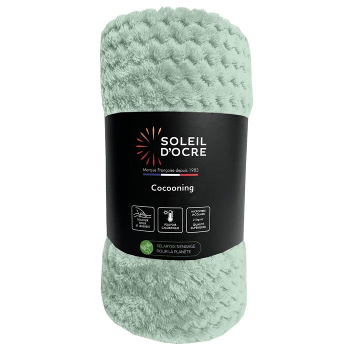 Blanket 220x240 Cm COCOONING Water Green, by Soleil D'ocre