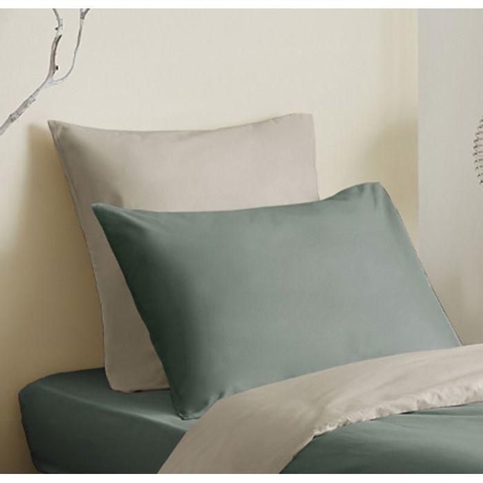 Pack complet 4 pièces Eucalyptus/Lin réversible housse de couette pour lit 90 x 190 cm