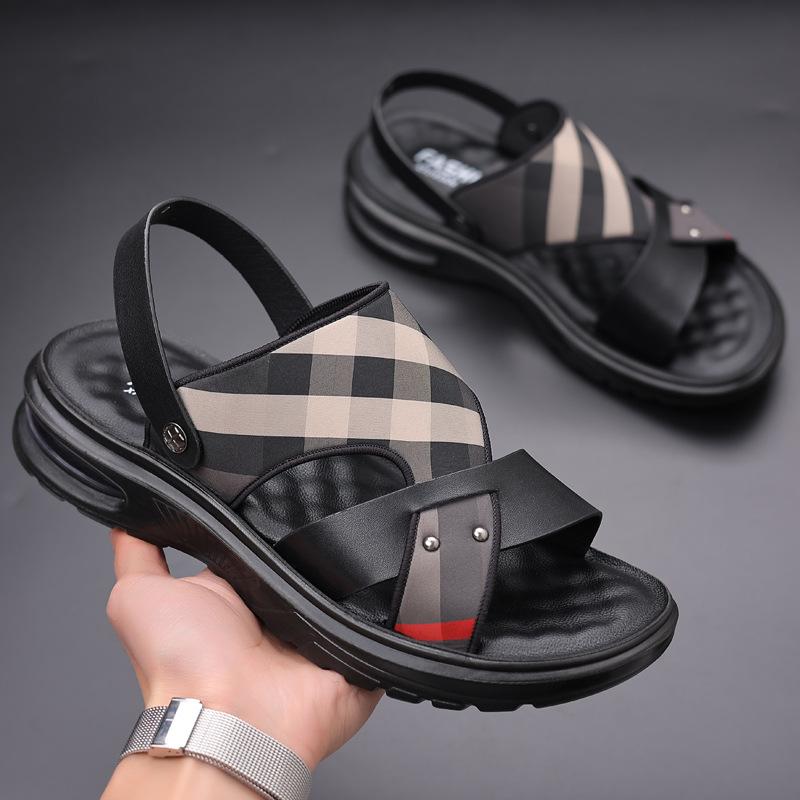 Sandalen Herren Sommer neu Leder Freizeit Strandschuhe Herren rutschfest und verschleißfest Lochschuhe
