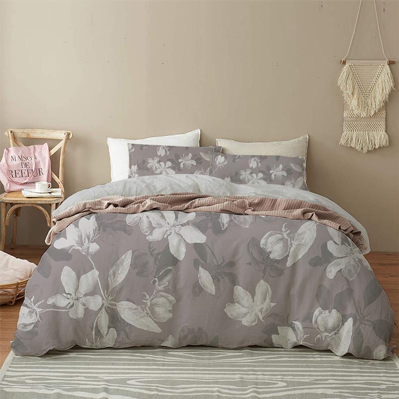 Floral Duvet Cover Microfiber 2/3Pcs Queen Daisy Bedding Set Leaves Plant Print Soft Breathable Quilt Cover With Zipper Closure