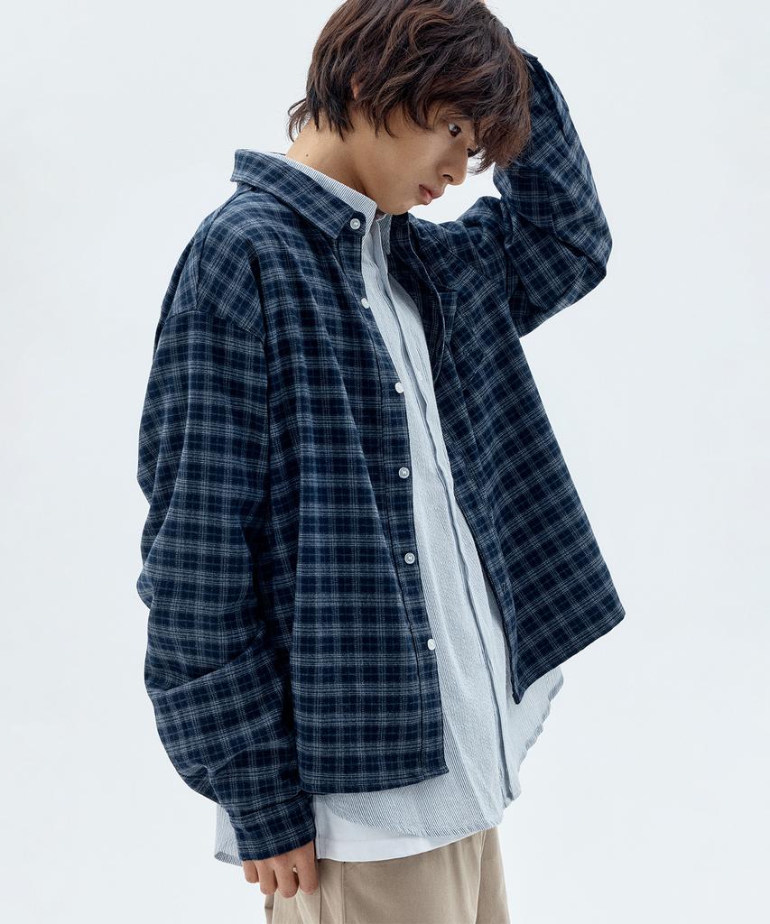PLACESTUDIOMAN City Boy Check Basic Winter Oversized Shirt With Pocket Embroidery _2 Colors
