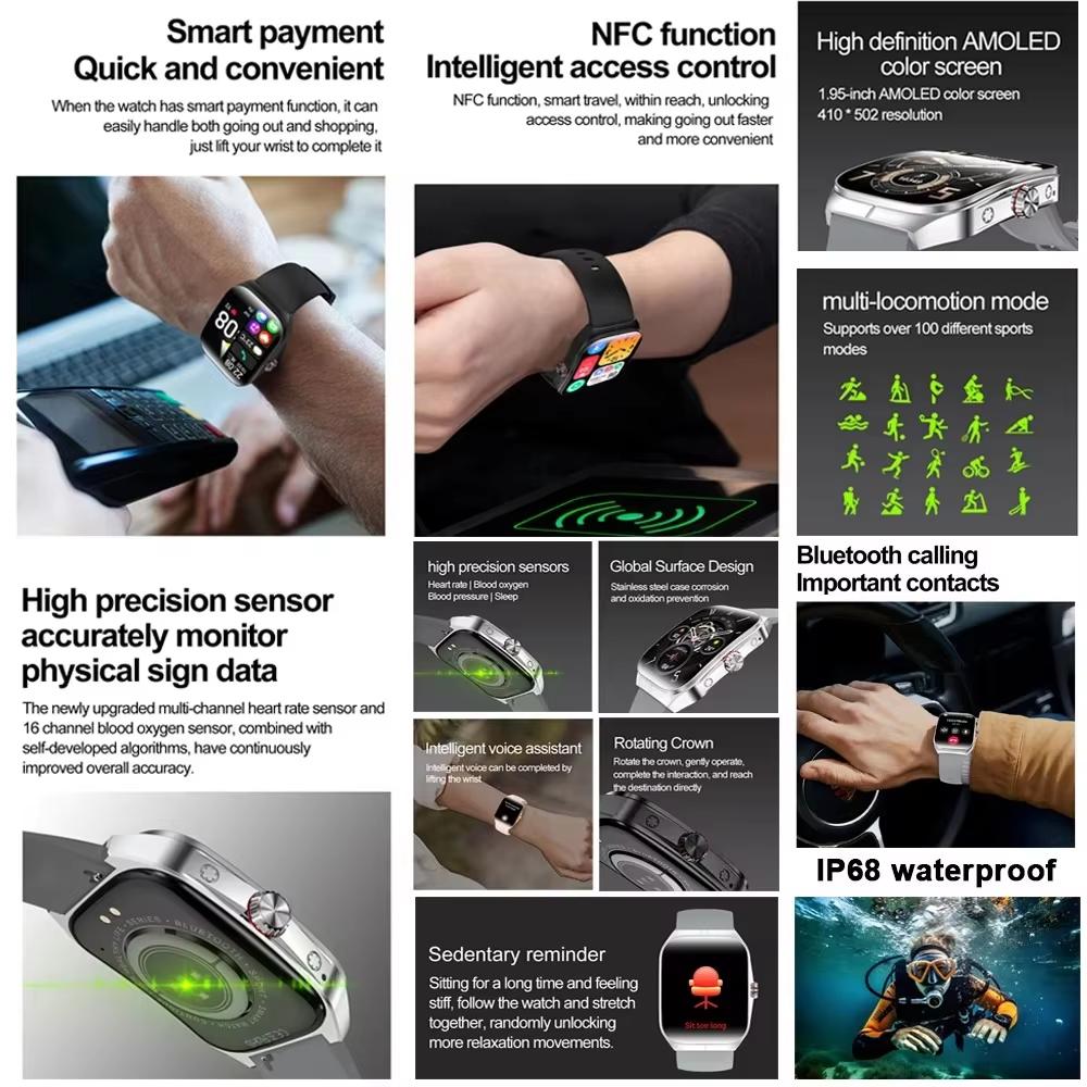 2025 Neue 1,95 Zoll Ultra HD Smartwatch Herren GPS-Tracking Bluetooth-Anruf NFC Herzfrequenz Sport Fitness Damen Smartwatch für OPPO