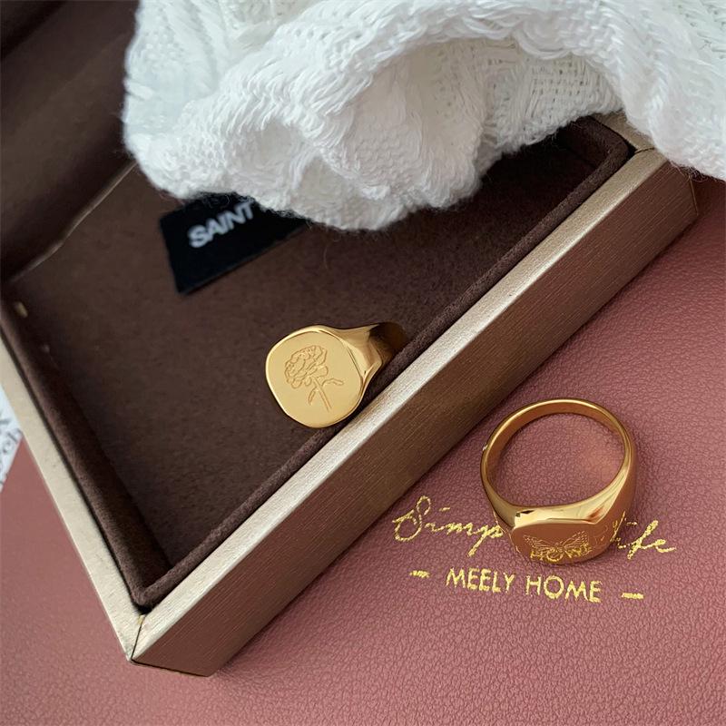 Vintage Schmetterling & Blume Titanring - Europäischer Retro-Stil, 18 Karat Vergoldet