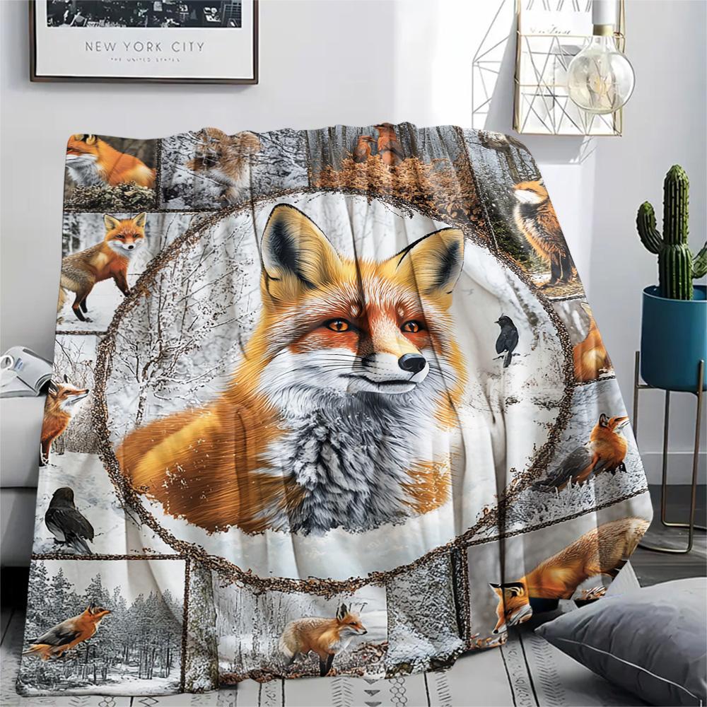 Fox Print Flannel Blanket, High quality Comfortable for All Seasons, Home Decor, Warmth and Comfort, Perfect for Christmas Gifts