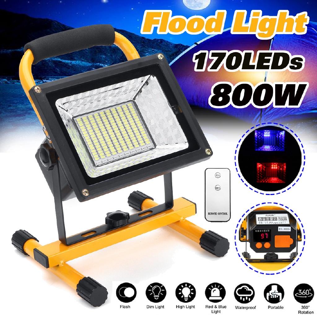 800W 170 LED Floodlight Remote Waterproof Spot Work Camping Outdoor Handheld Work Lights Portable Lantern Rechargeable