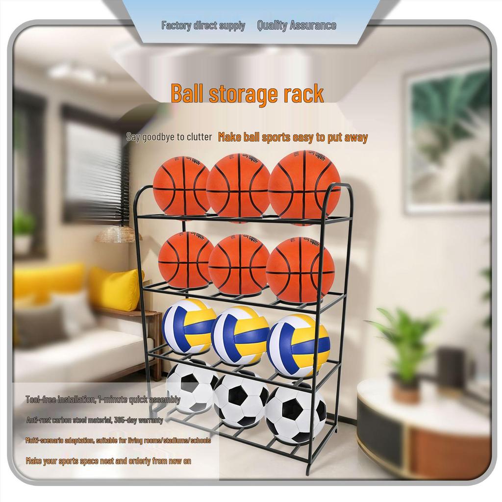 Nail-Free Sports Ball Storage Rack for Basketball, Volleyball, and Children's Basketball Hoop
