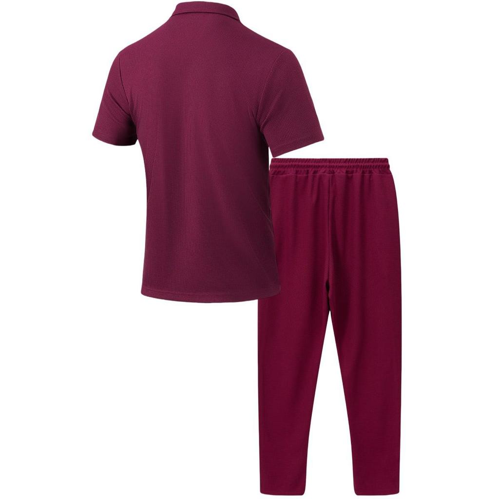 Men's Solid Color Button Pocket Short Sleeve Shirt and Long Pants Two-Piece Set - Summer 2025 Collection