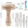 Sweater Care Darning Mushroom Set, Wooden Clothing Support with 10 Assorted Needle Types and Threader for Daily Household Repair Work
