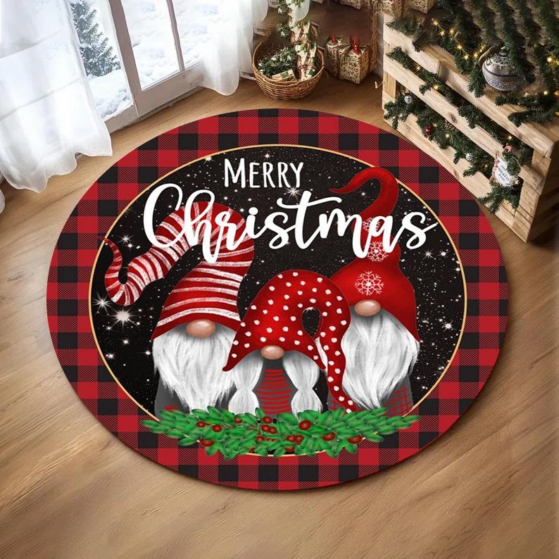 Christmas Ornaments Round Rug Merry Christmas Santa Rudolph Riding Home Mat  Living Room Decor Sofa Rug Festival Event Carpet
