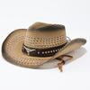 Spray painted denim straw hat, new western summer men's and women's sun hat, jazz hat, sun protection hat, big-brimmed ox head straw hat