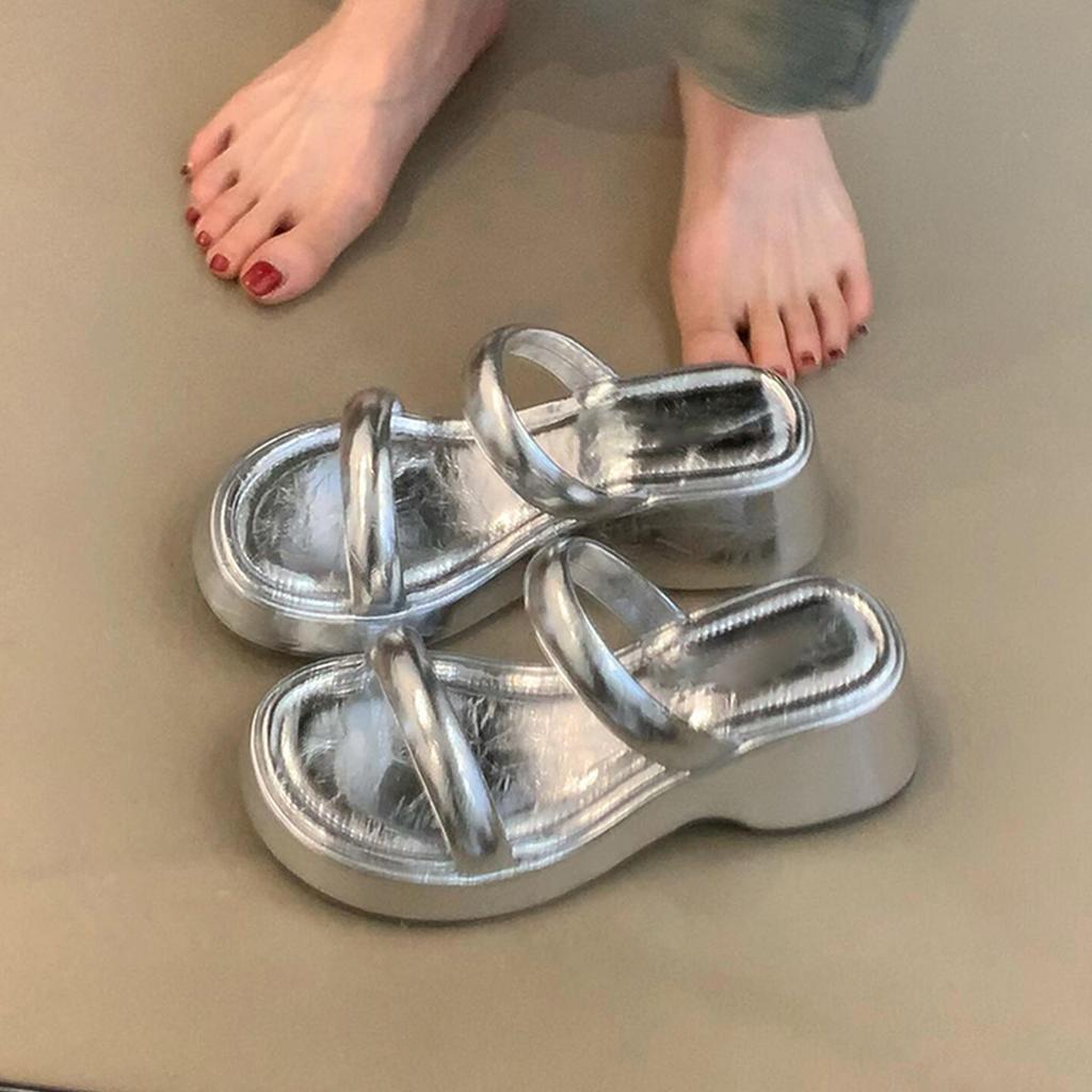 Sexy pinker Leopardenmuster Ein-Wort-Slipper Damen vielseitige dicksohlige Outdoor-Bekleidung ein Pedal zur Höhenvergrößerung Mode-Sandalen