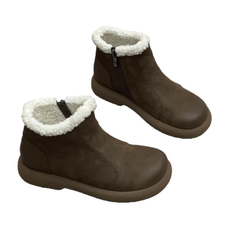 

Новый стиль зимние ботинки, обувь с круглым носком, на плоской подошве, утолщенные, теплые женские ботильоны, хлопковые ботинки 40 серый