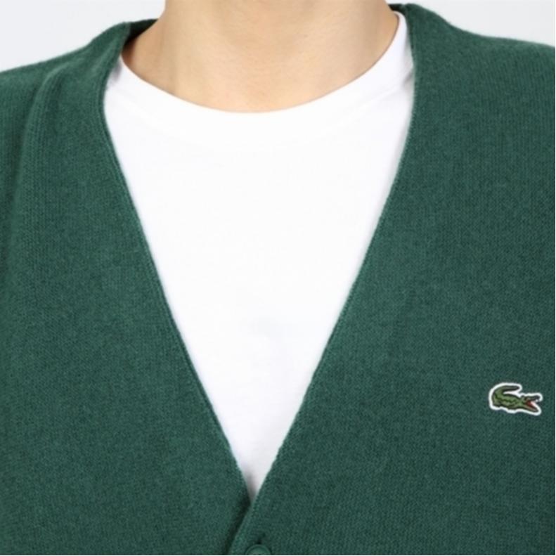 LACOSTE Sweaters Men's Green V-neck Moderate Straight Fit AH0397-132