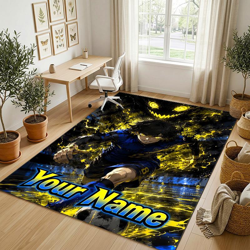 Personalized Crystal Velvet Carpet,Blue Lock Custom Printed Name, Plush Area Rug For Home Indoor Decor