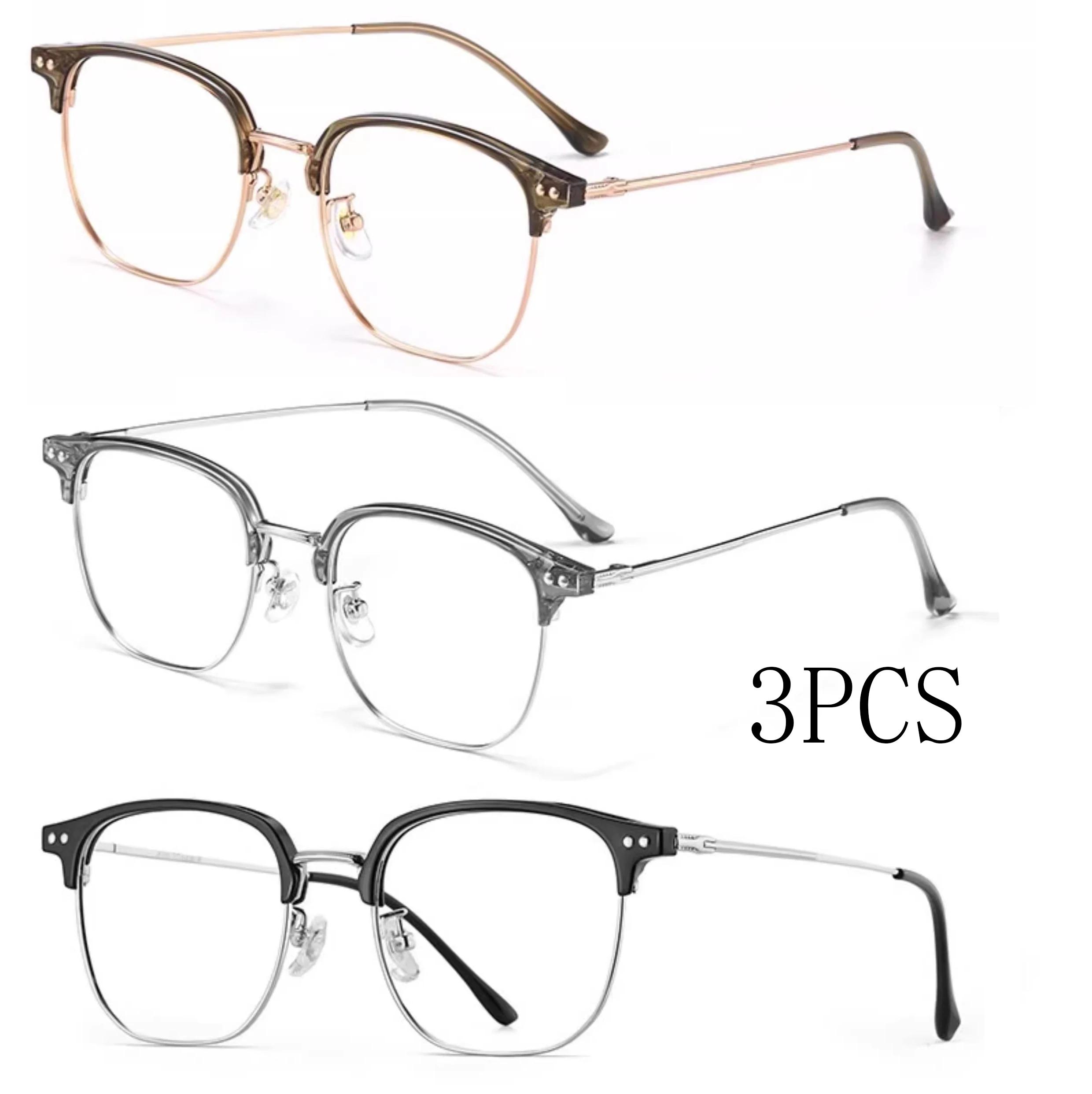 

3Pcs Half Frame Glasses Skin Brightening Blue Light Blocking Ultra Light Fashionable High-Quality Minimalist Unique Glasses 0