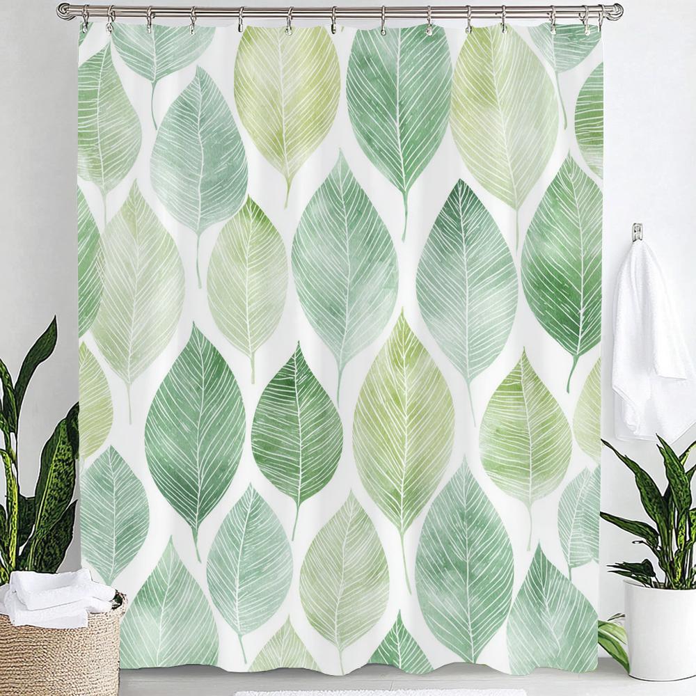 Green Leaves Monstera Plants Printed Shower Curtain Bathroom Curtain,Hanging Curtain With 12 Hooks Decoration Machine Washable