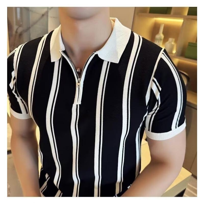 Men S Striped Short Sleeve Polo Shirt Business Casual Summer