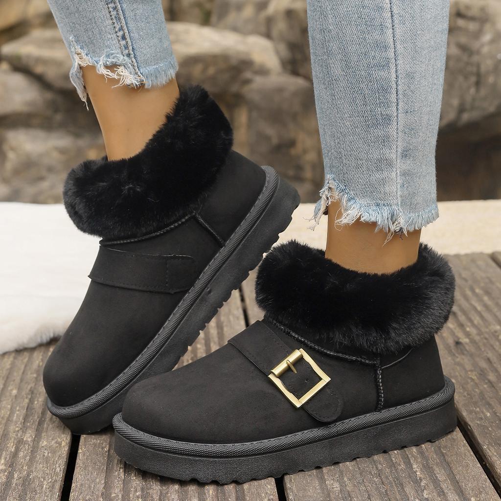 Fashion Metal Belt Buckle Fashion Snow Boots Women 2025 Winter Luxury Faux Fur Ankle Boots Warm Short Plush Non Slip Brand Shoes Woman