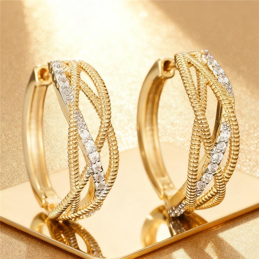 Female White Zircon Stone Infinity Hoop Earrings Vintage Fashion Gold Color Wedding  For Women