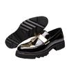 British Pointed Casual Leather Shoes Patent Leather Glossy Lazy Heightening Shoes Mens Sneakers