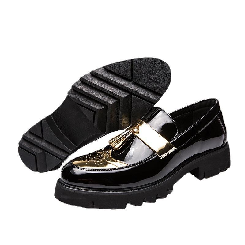 British Pointed Casual Leather Shoes Patent Leather Glossy Lazy Heightening Shoes Mens Sneakers