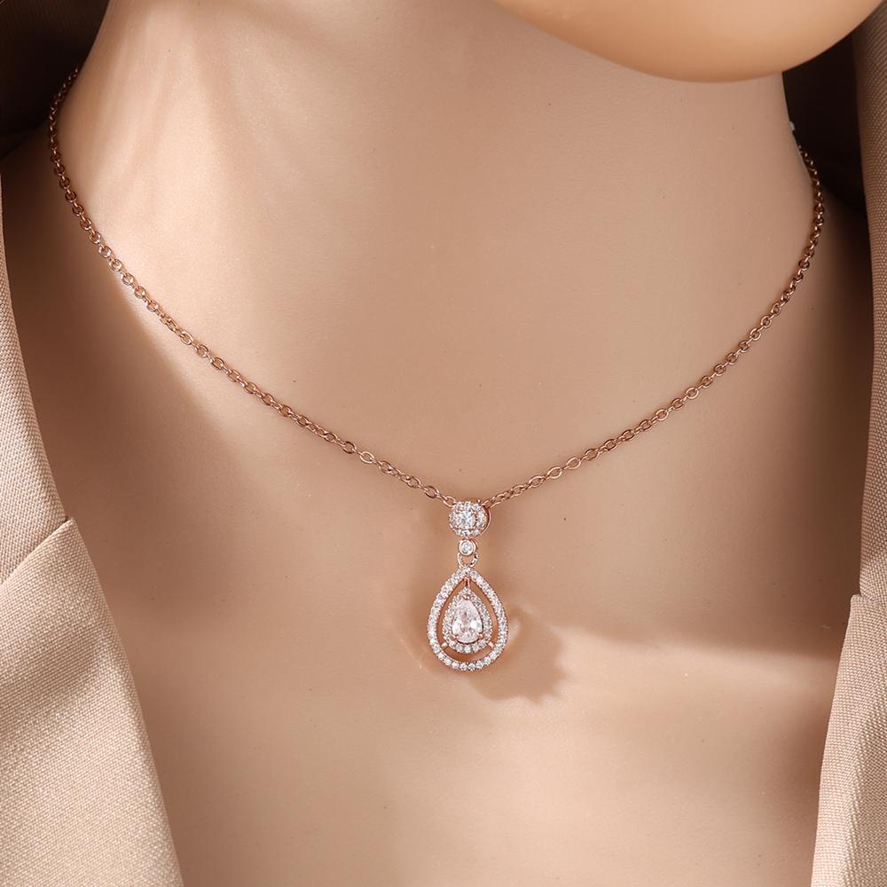 

Женственное темпераментное ожерелье с подвеской в виде капли воды из белого циркона, модное, для свадьбы, вечеринки, серебристого цвета, с цепочкой, ювелирное изделие розового золота