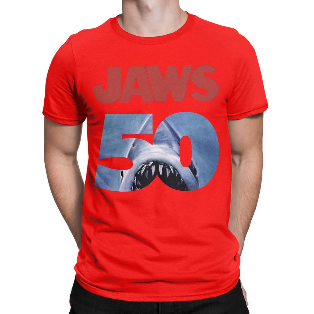 Movie Jaws 50th Anniversary Men's T Shirts  Leisure Tee Shirt Short Sleeve Round Collar T-Shirts Cotton Gift Idea Tops