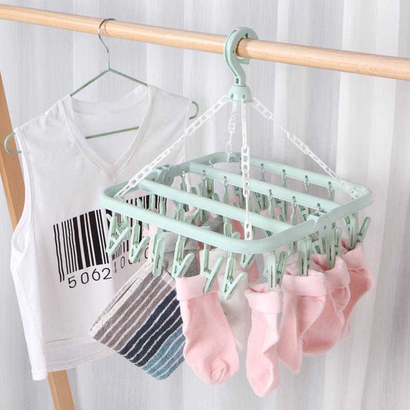 1/3PCS Foldable Drip Hanger with 32 Clips - Plastic Hanging Drying Rack for Clothes Underwear Socks Suitable for Bedroom Balcony