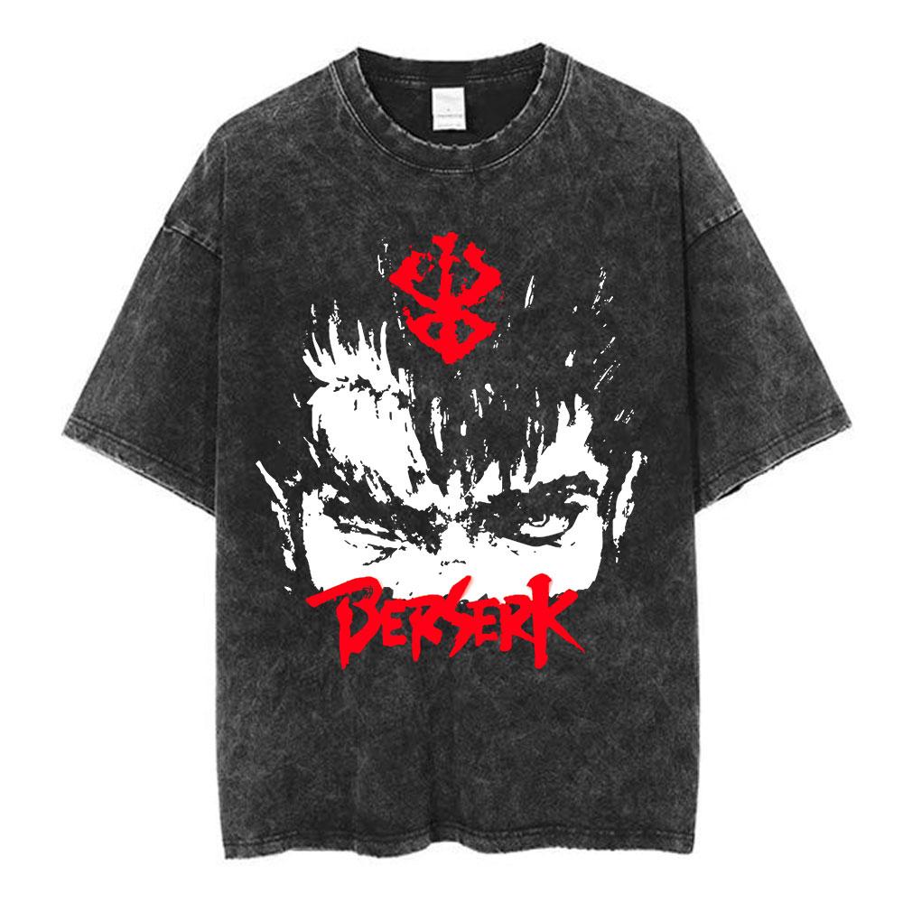 Japanese Anime Berserk Guts Vintage Washed T Shirt Griffith Swordsman Gatsu Sacrifice Zodd T-shirts Unisex Cotton Casual T-Shirt
