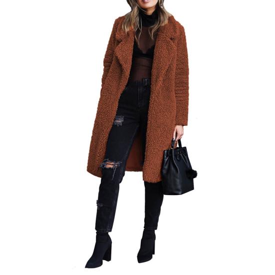Winter Damen Jacke Doppelseitiges Fleece Umlegekragen Lange Ärmel Knielang Warm halten