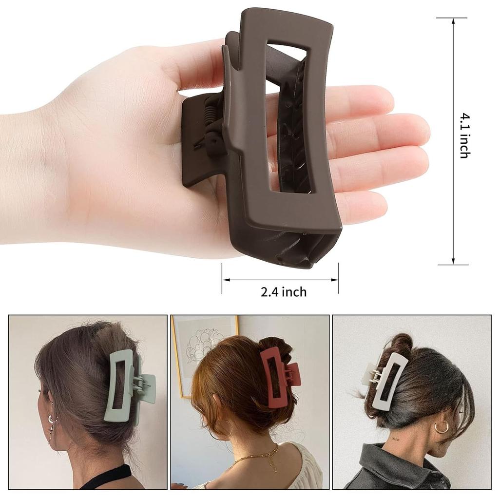 4 Inch Big Hair Claw Clips 6 Pcs for Thick Hair Square Hair Clips for Women Rectangle Nonslip Acrylic Banana Jaw