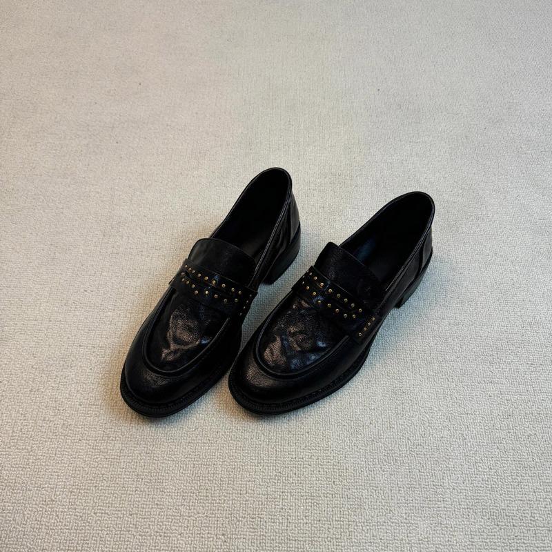 Sheepskin Version~ Versatile Commuter Leather, Light Mouth, Round Head, Thick Heel, Casual One-pedal Small Leather Shoes, Women's Single Shoes